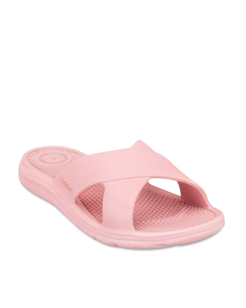 Totes Pink Lightweight Cross Strap Slider Sandals