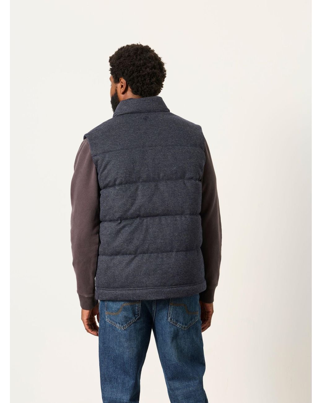 FatFace Blue Tarn Micro Check Wool Mix Gilet for men