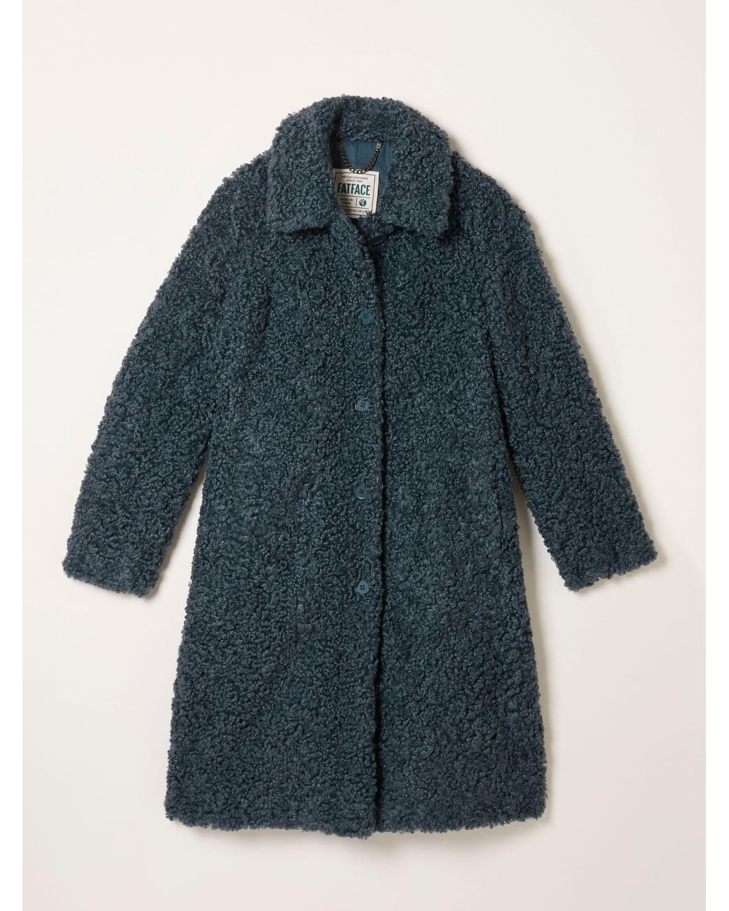 FatFace Blue Bianca Longline Teddy Coat