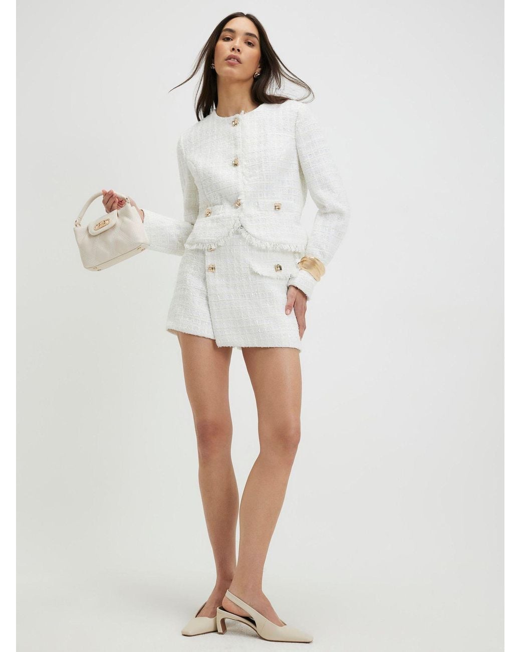 River Island White Boucle Trophy Jacket