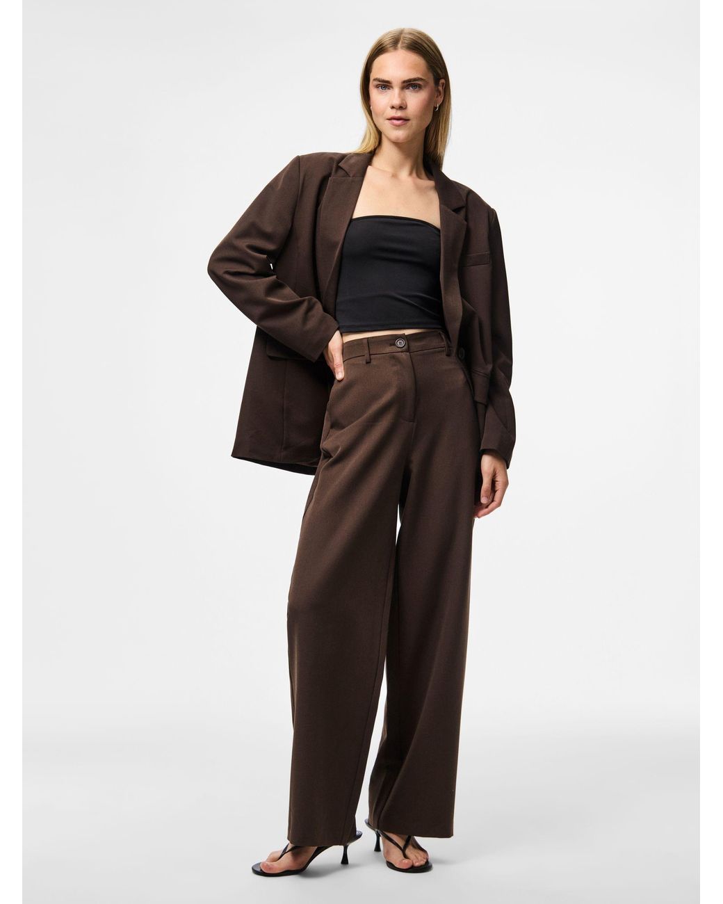 Pieces Brown Relaxed Blazer