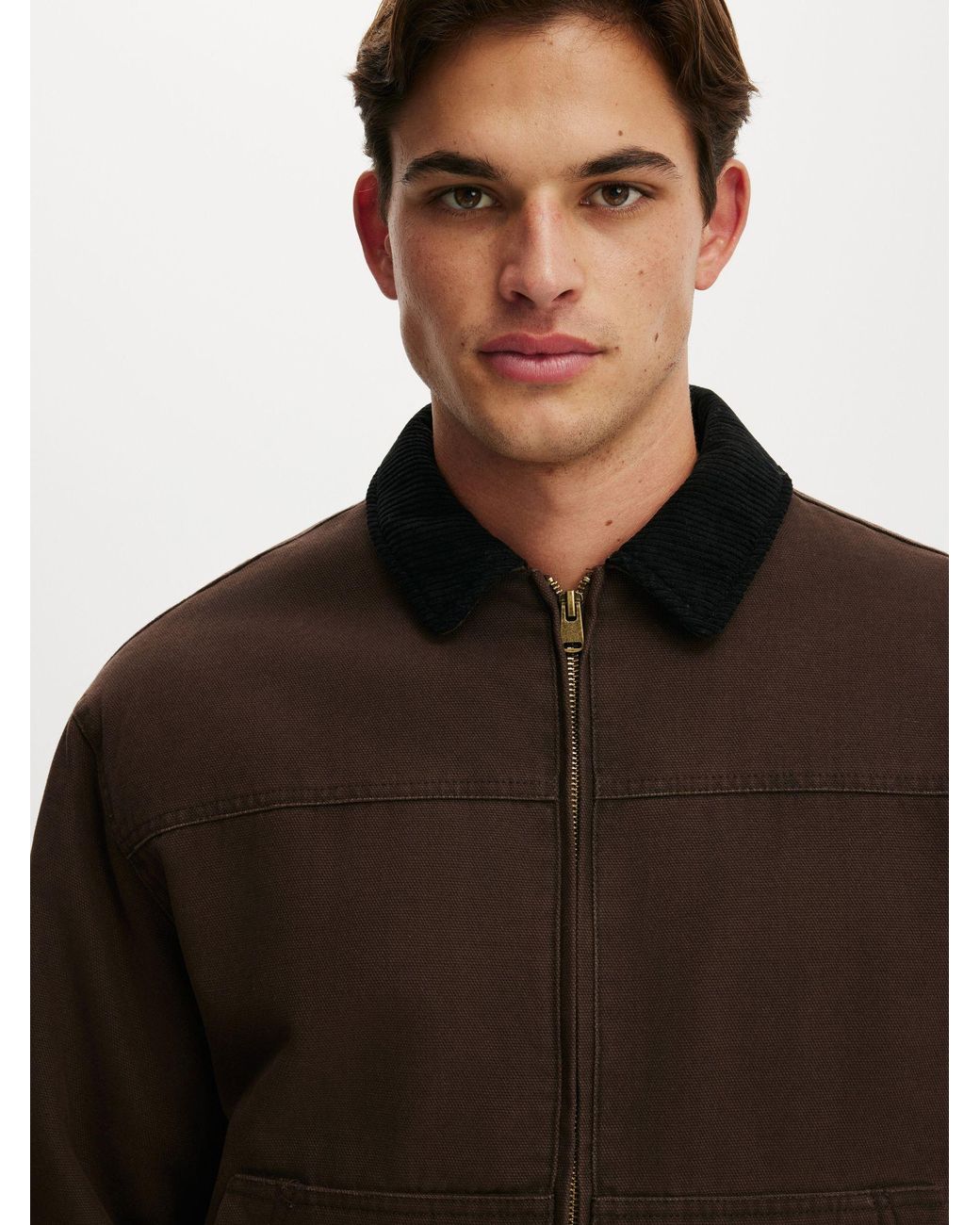 Cotton On Brown Cropped Worker Jacket for men