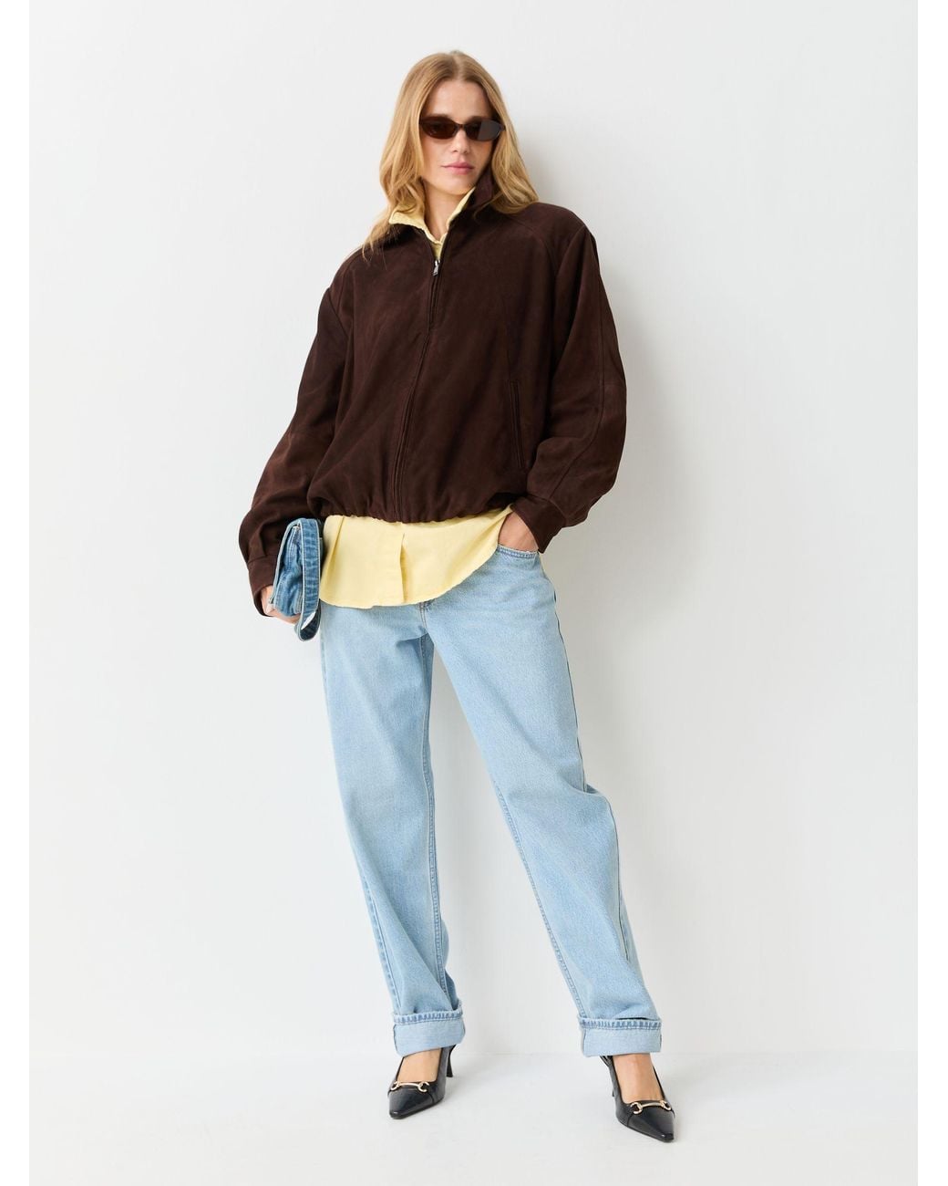Urban Code Brown Suede Bubble Hem Bomber Jacket