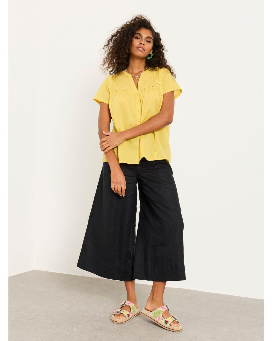FatFace Black Anya Wide Leg Cropped Trousers