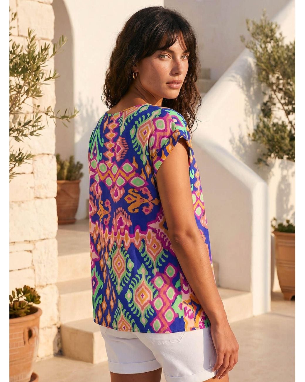Tropical Aztec Roman Aztec Print Short Sleeve Top in Pink | Lyst