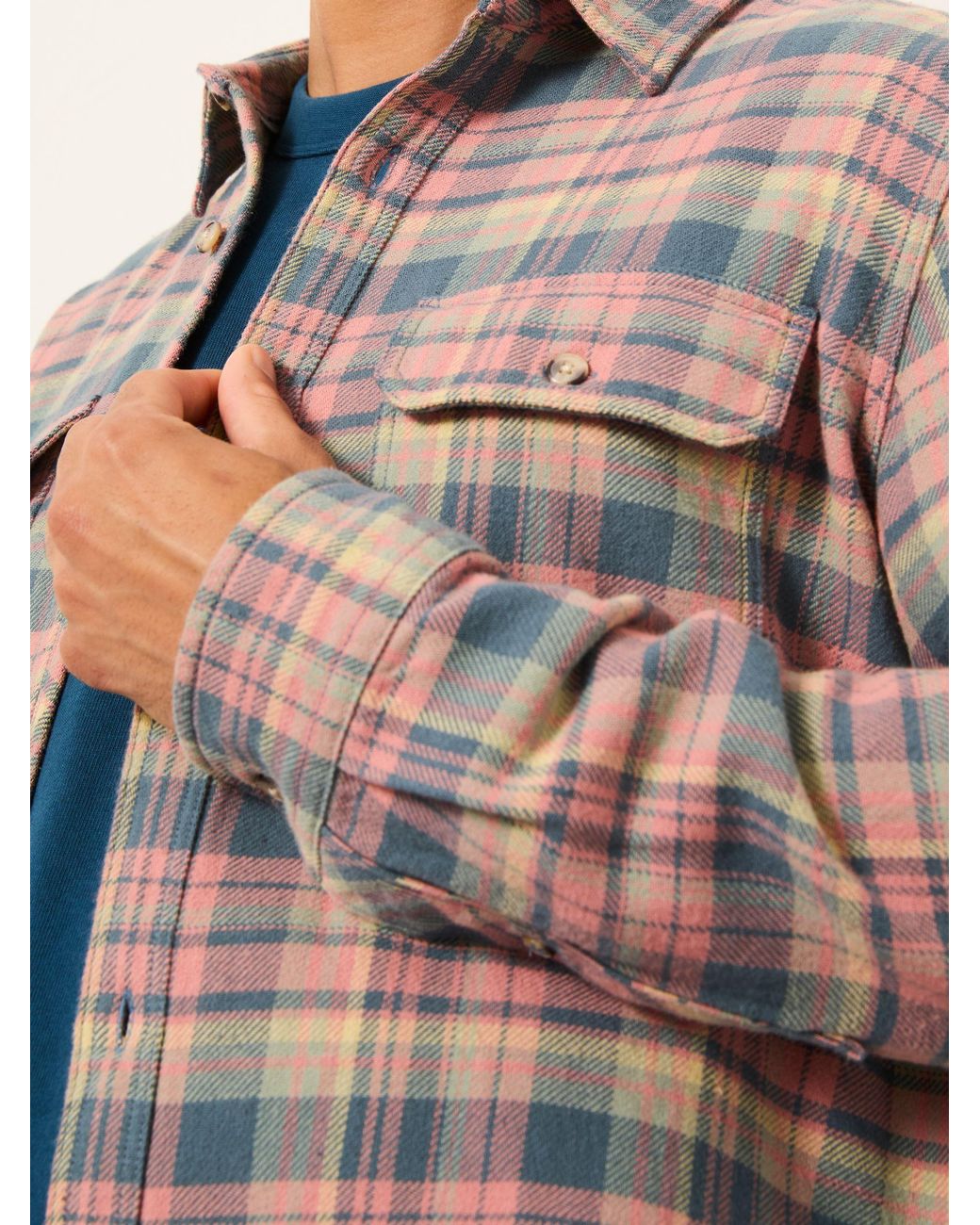 FatFace Blue Newby Long Sleeve Check Shirt for men