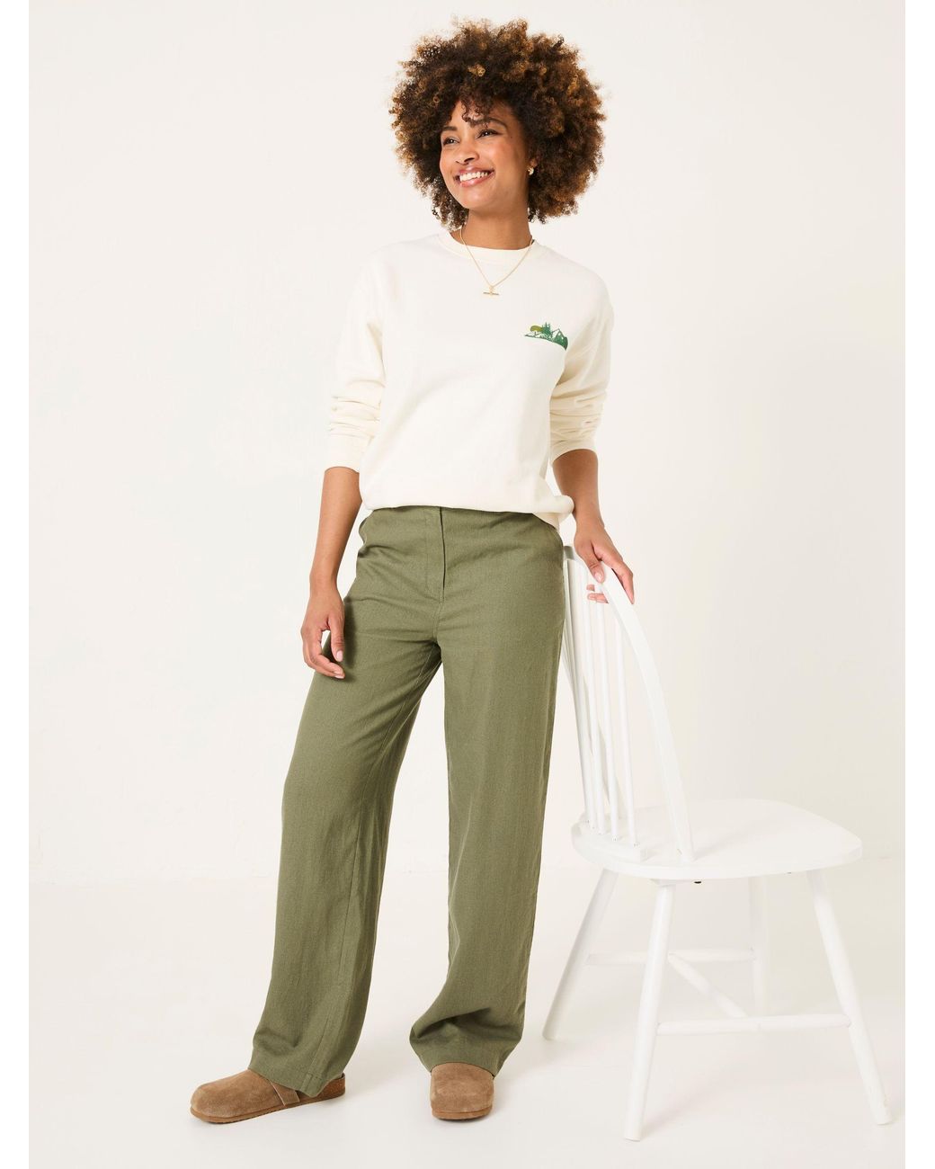 FatFace Green Ellie Straight Leg Trousers