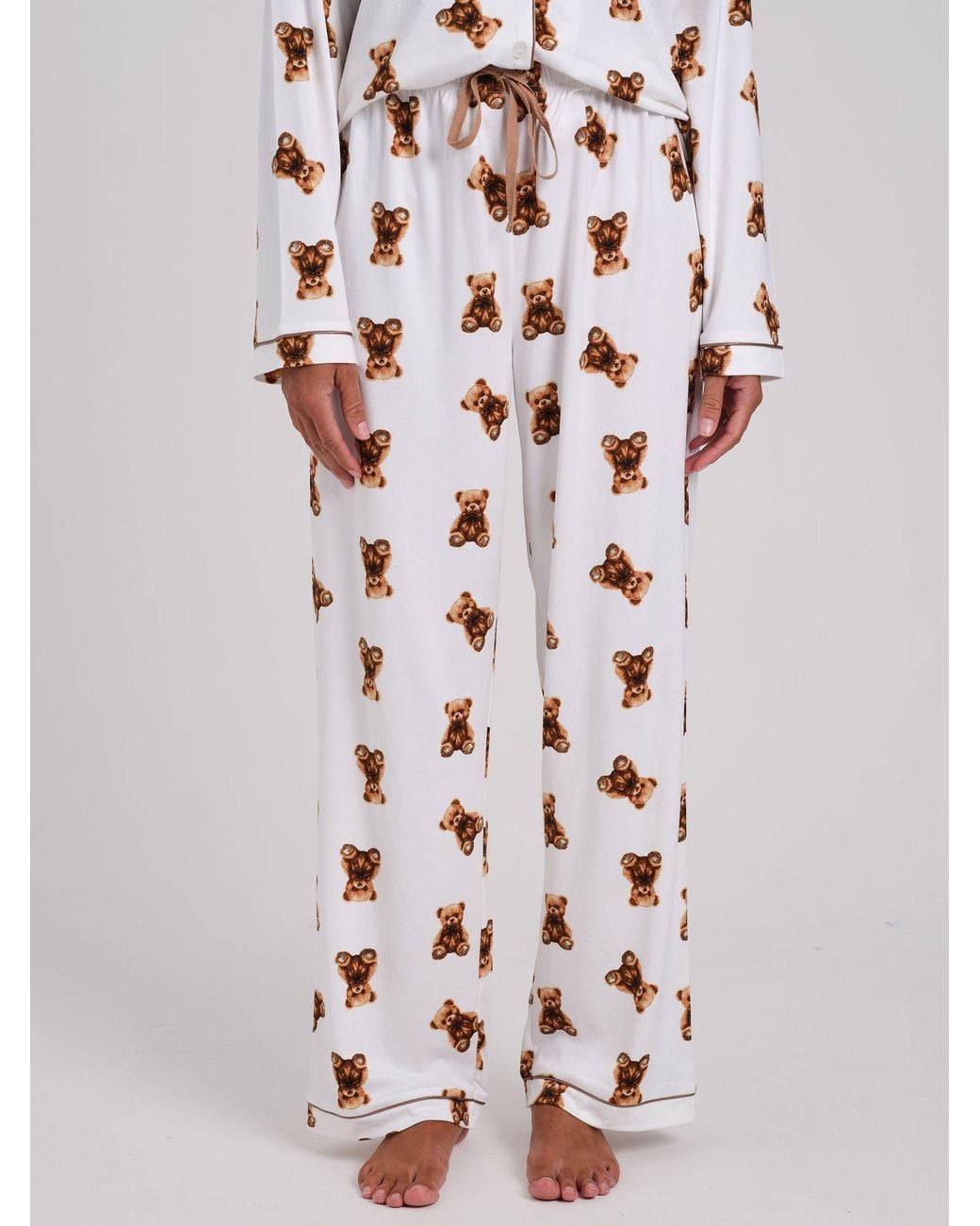 Loungeable White Teddy Bear Super Soft Long Sleeve Button Through Pyjamas Set