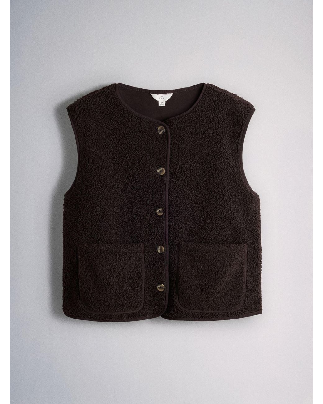 The Set Brown 2 Pack Borg Button Giletes/Oat Marl