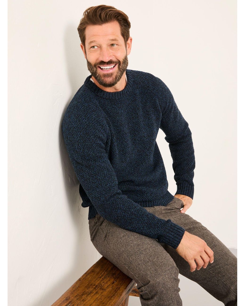 FatFace Blue Hove Crew Neck Knitted Jumper for men