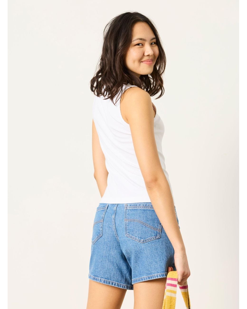 FatFace White Rosa Button Ribbed Vest