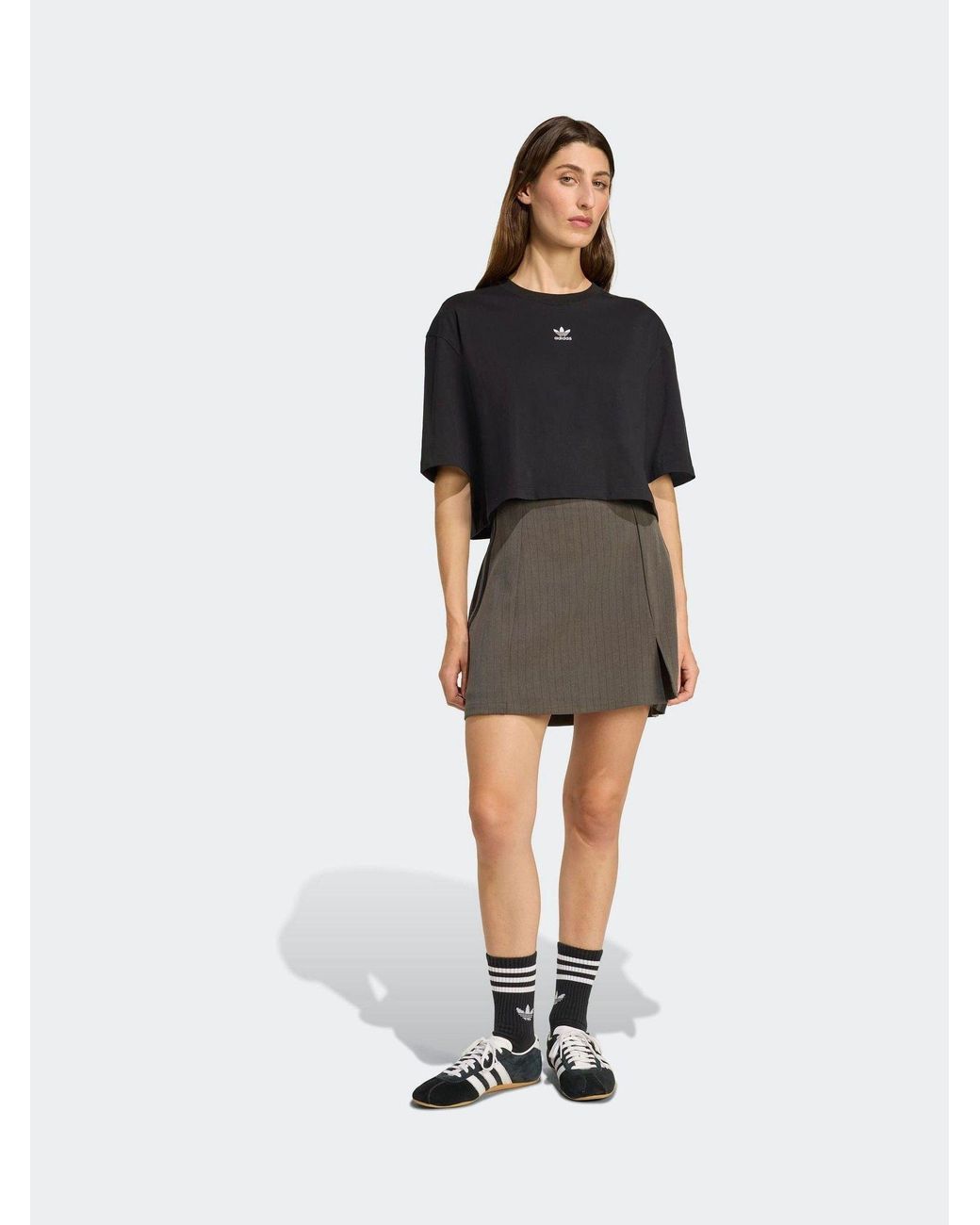 Adidas Originals Natural Pinstripe-Pattern Mini Skirt