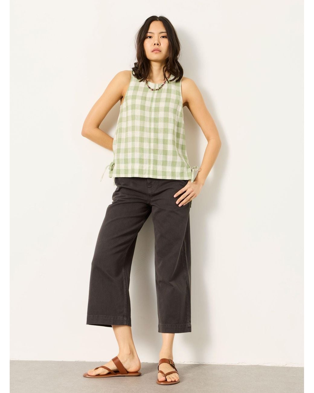FatFace Gray Fatface Hove Embroidered Wide Leg Crop Trouser