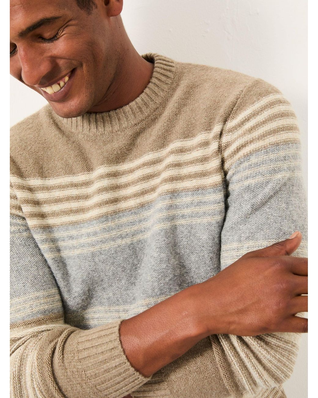 FatFace Gray Calder Stripe Crew Neck Knitted Jumper for men