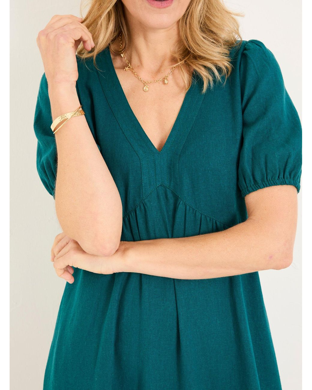 FatFace Blue Remi Linen Midi Dress