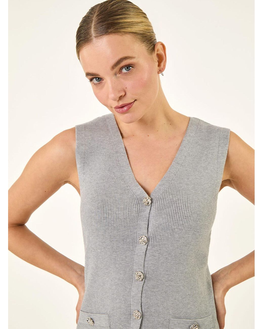 Roman Gray Buttoned Knit Waistcoat
