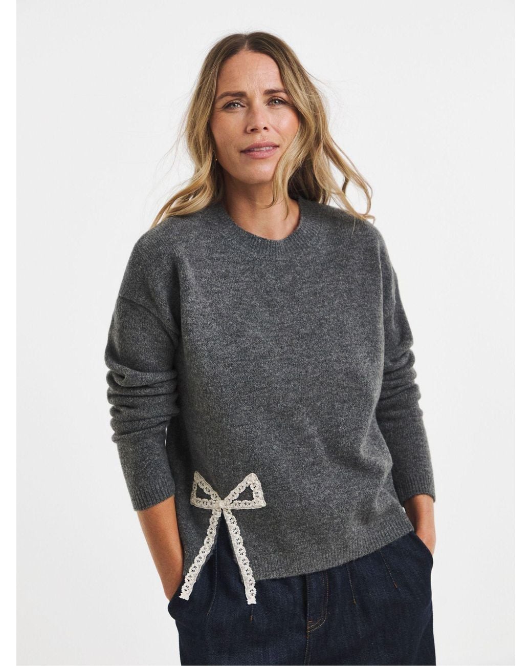 JD Williams Gray Side Split Bow Jumper