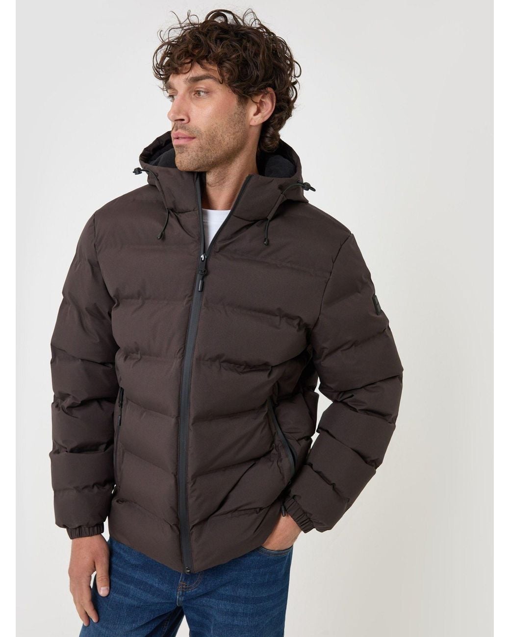 Threadbare Brown Showerproof Ripstop Puffer Coat for men