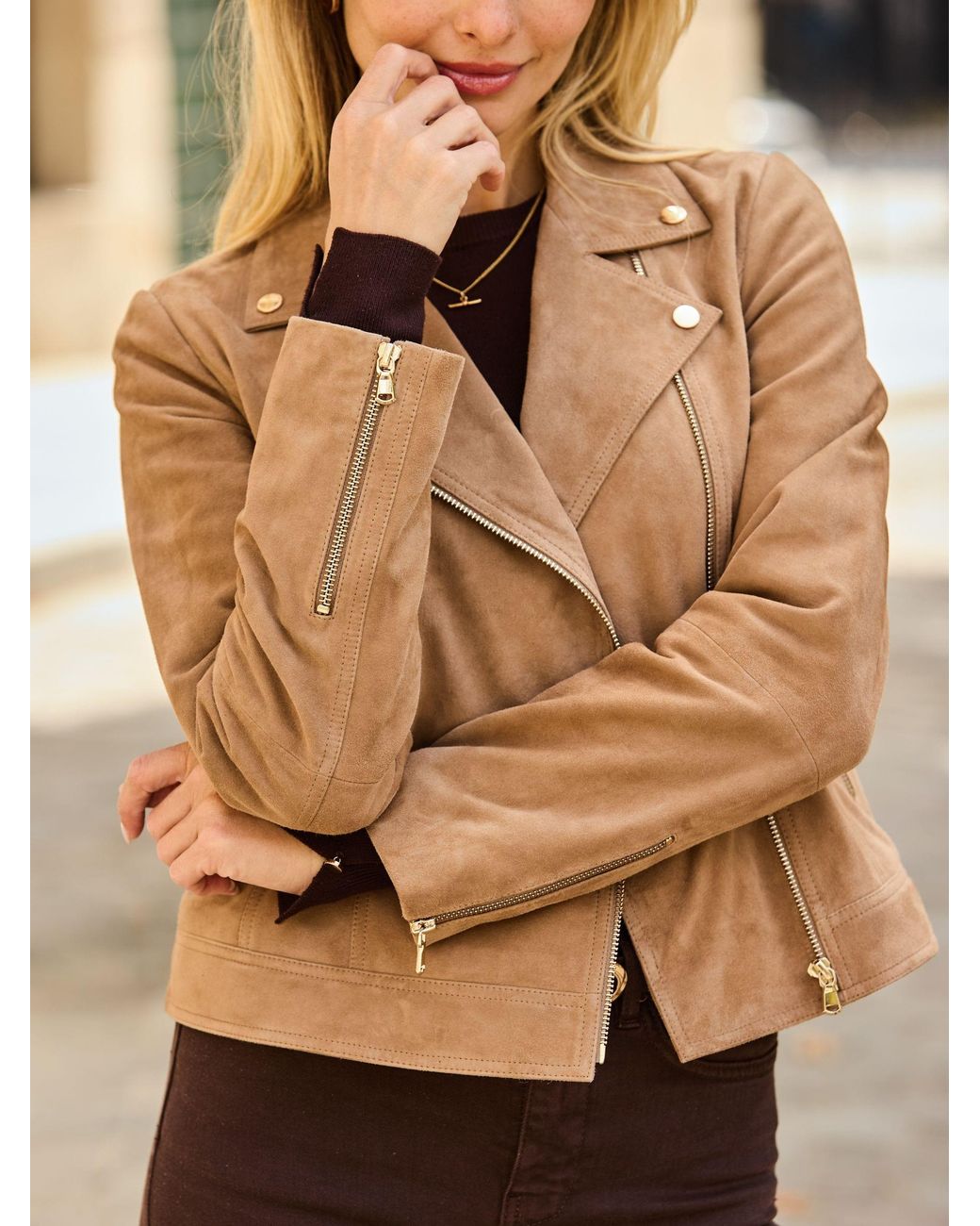 Sosandar Natural Suede Biker Jacket