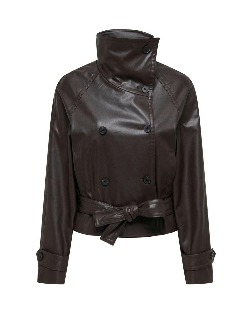 Jdy Black Funnel Neck Faux Leather Belted Jacket