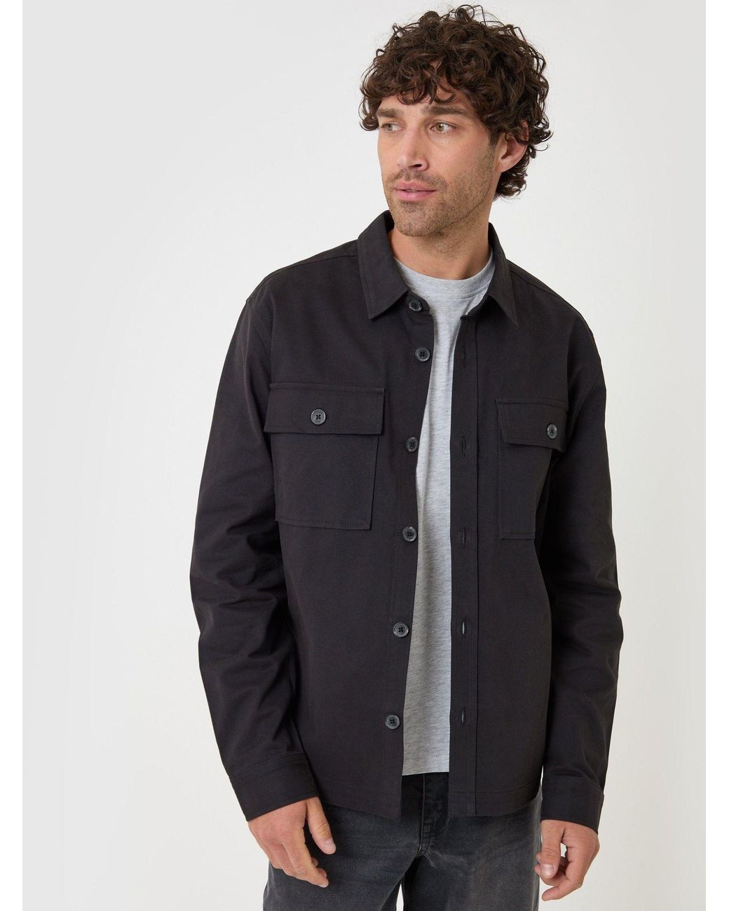 Threadbare Blue Cotton Twill Shacket With Pockets for men