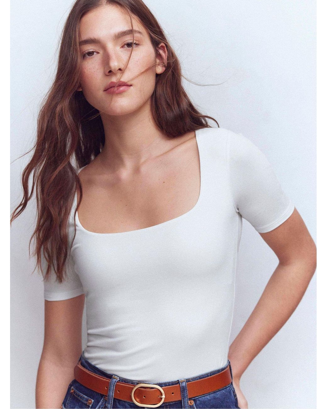 Boden White Double Layer Square Neck Top