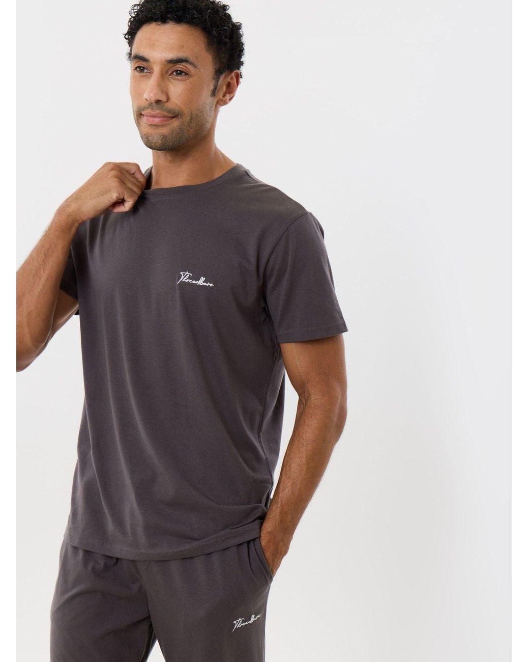 Threadbare Gray Logo Short Sleeve Pyjamas Set for men