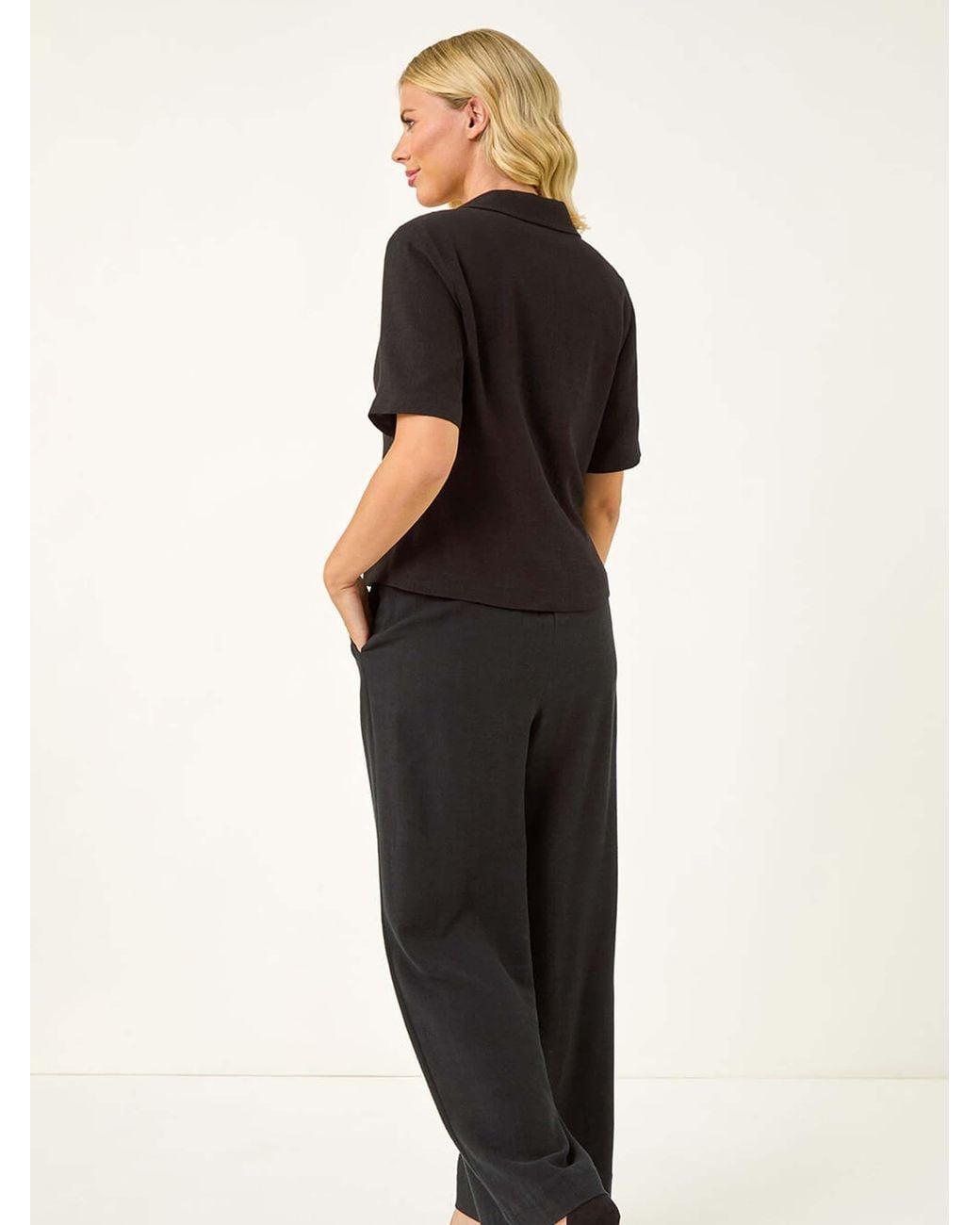Roman Black Petite Linen Mix Buttoned Jacket