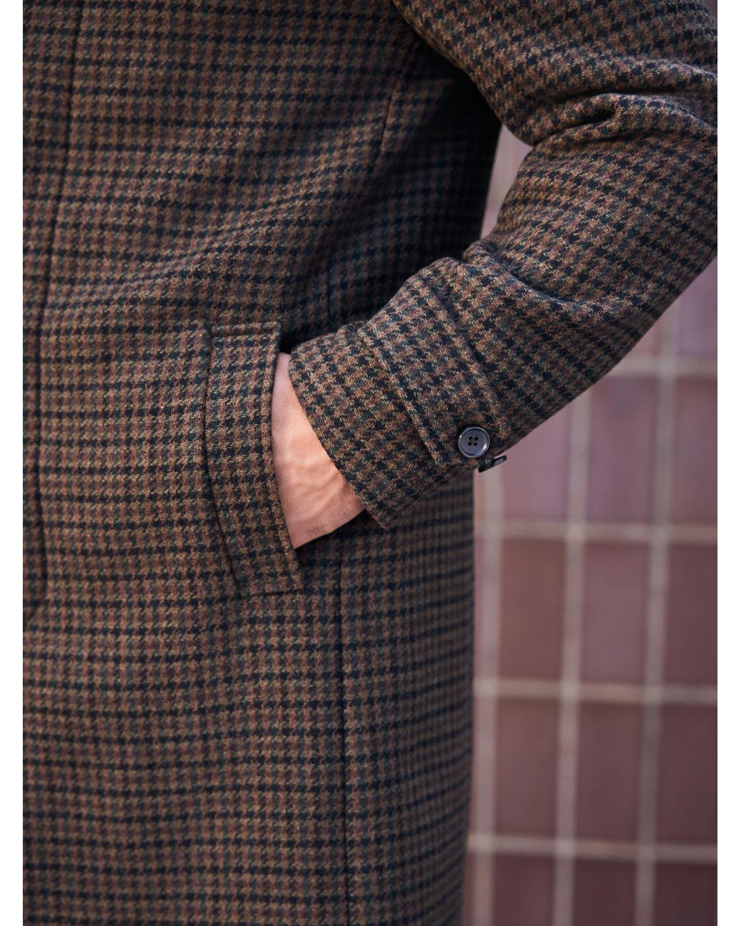 Next Brown Wool Blend Pattern Mac With Cord Collar Coat for men