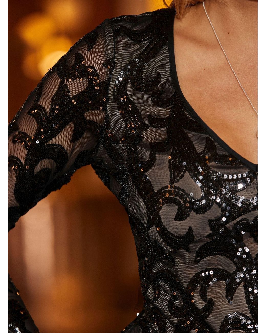Sosandar Orange Contrast Sequin V-Neck Blouse