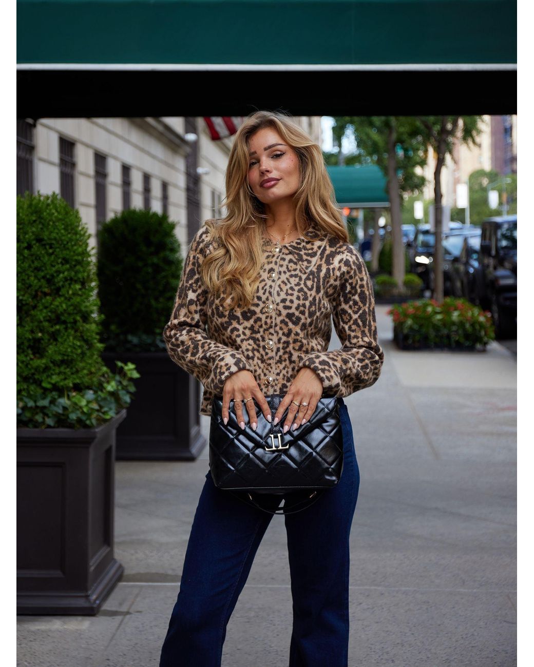 Lipsy Brown Leopard Print Collared Buttoned Knit Cardigan Jacket
