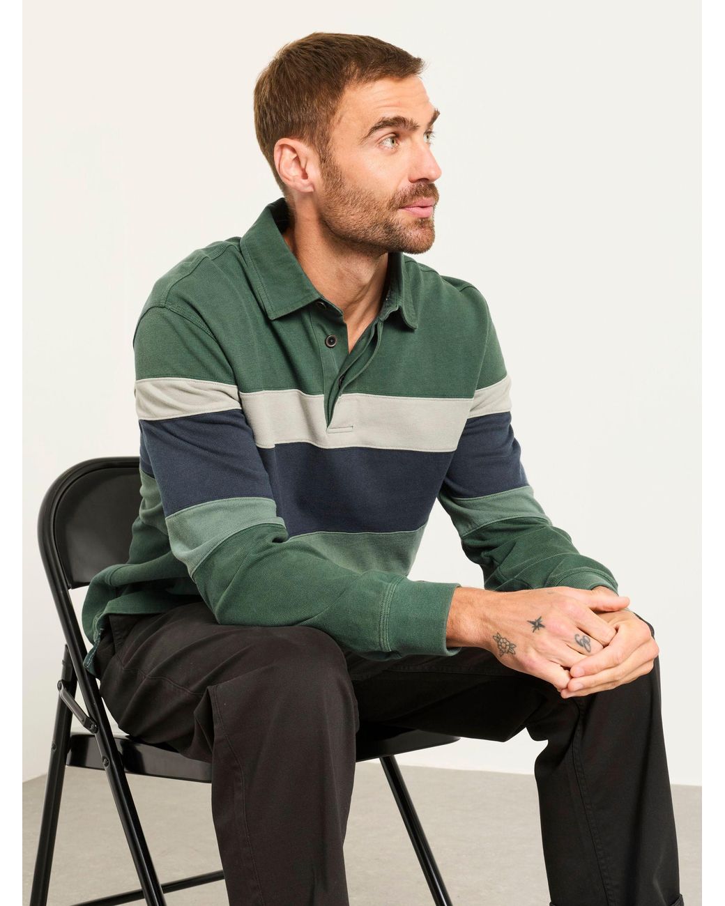 FatFace Green Long Sleeve Chest Stripe Rugby for men