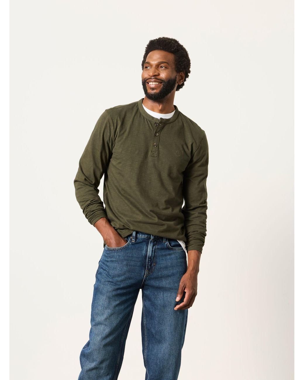 FatFace Green Woodside Long Sleeve Henley Top for men