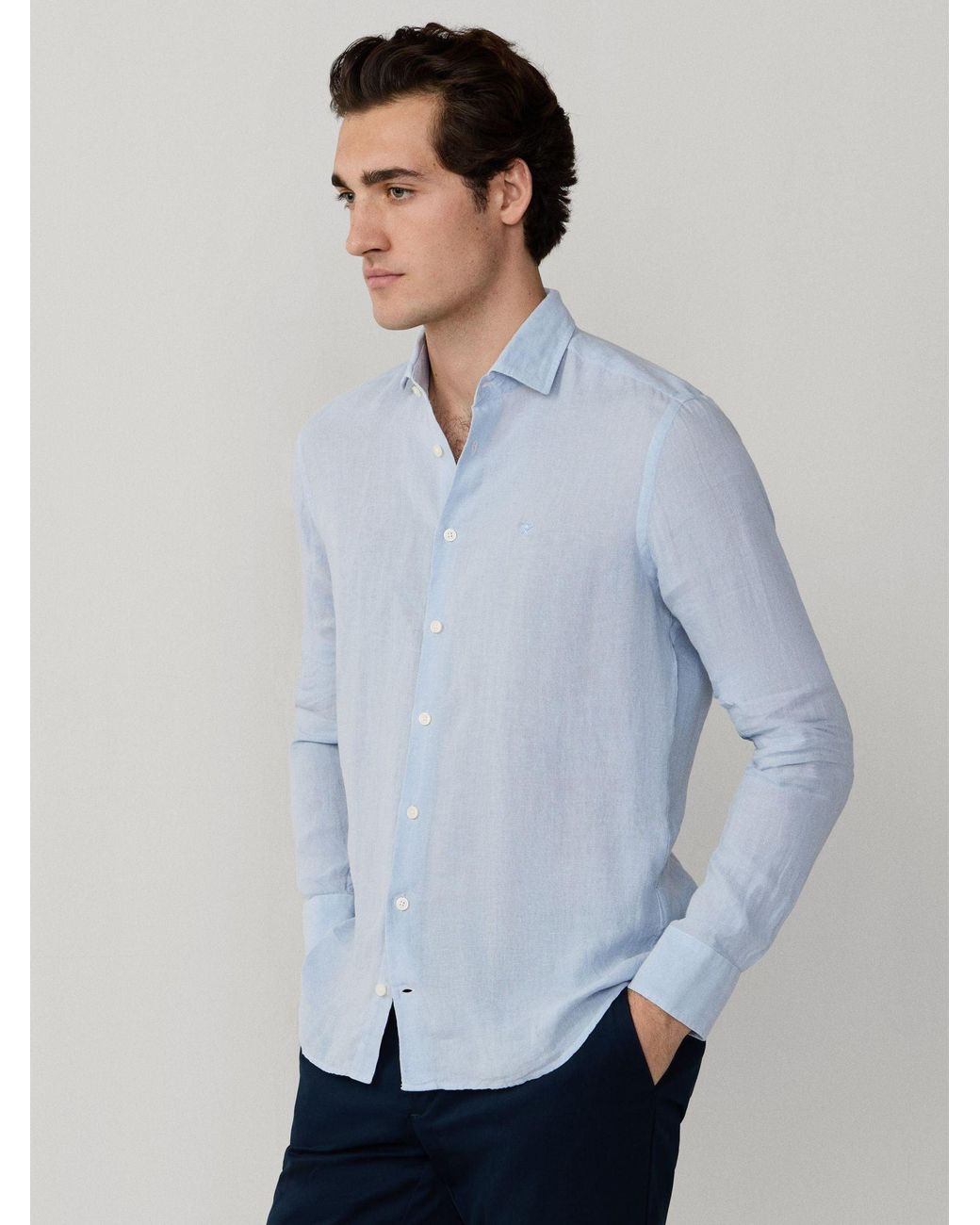 Hackett Blue Dyed Linen Shirt for men