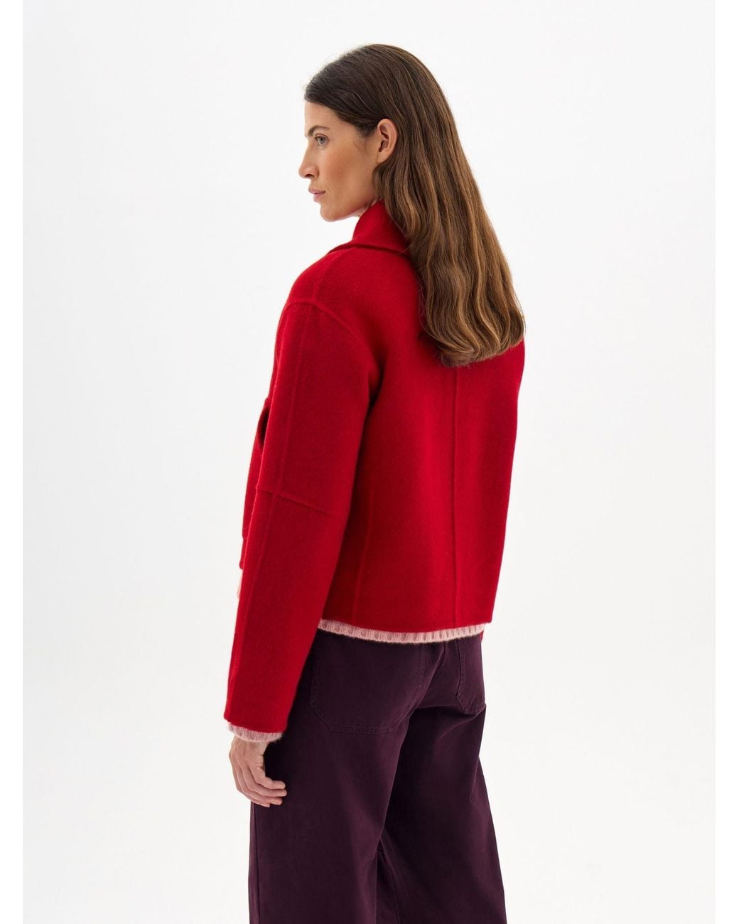 Hush Red Nerise Pure Wool Double Faced Zip Jacket