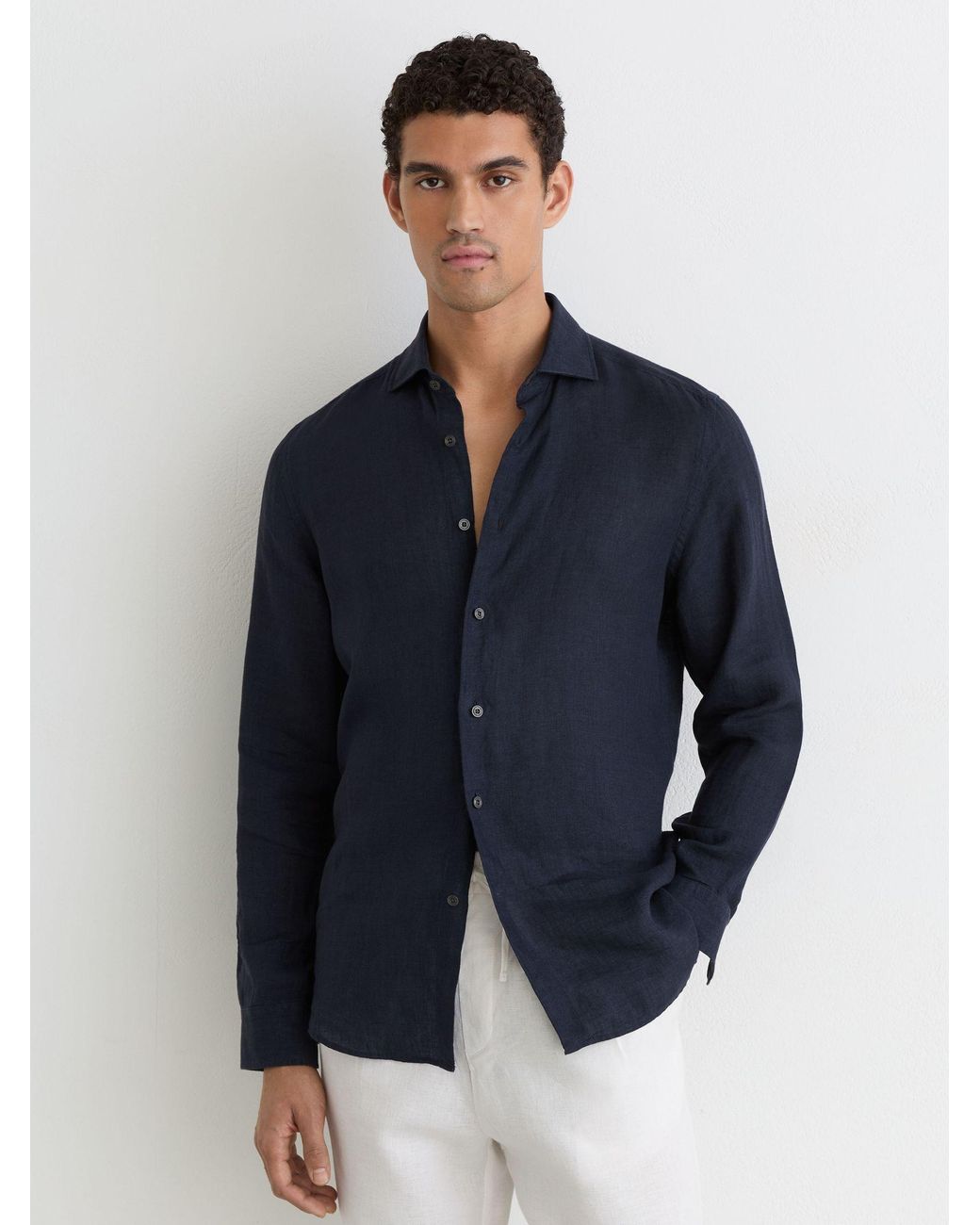 Reiss Blue Ruban - Navy Linen Button-through Shirt, 3xl for men