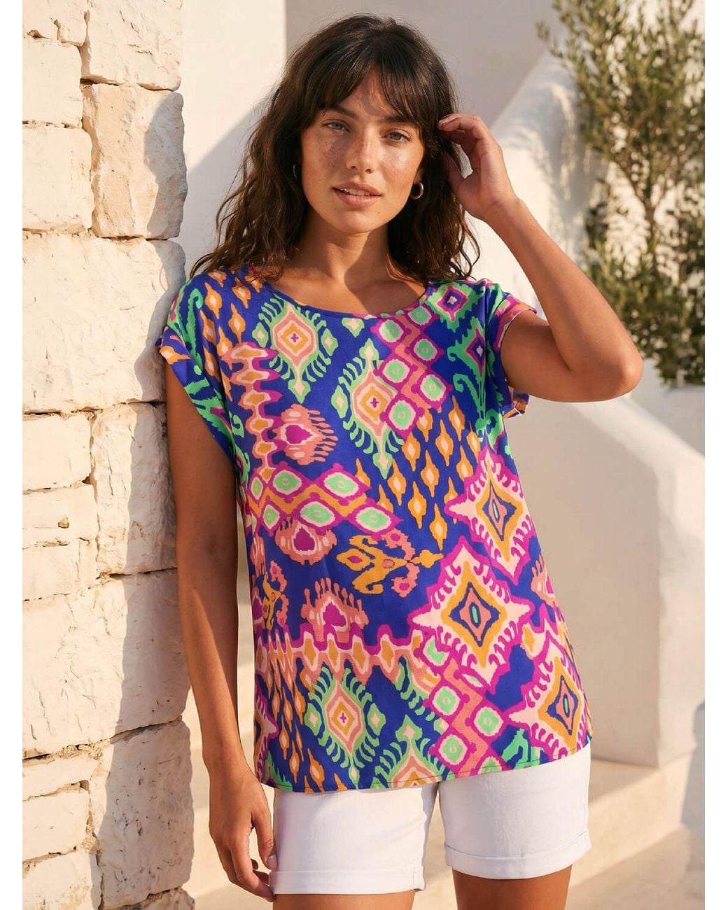 Tropical Aztec Roman Aztec Print Short Sleeve Top in Pink | Lyst