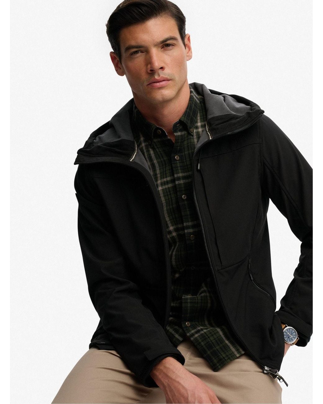 Superdry Black Hooded Softshell Trekker Jacket for men