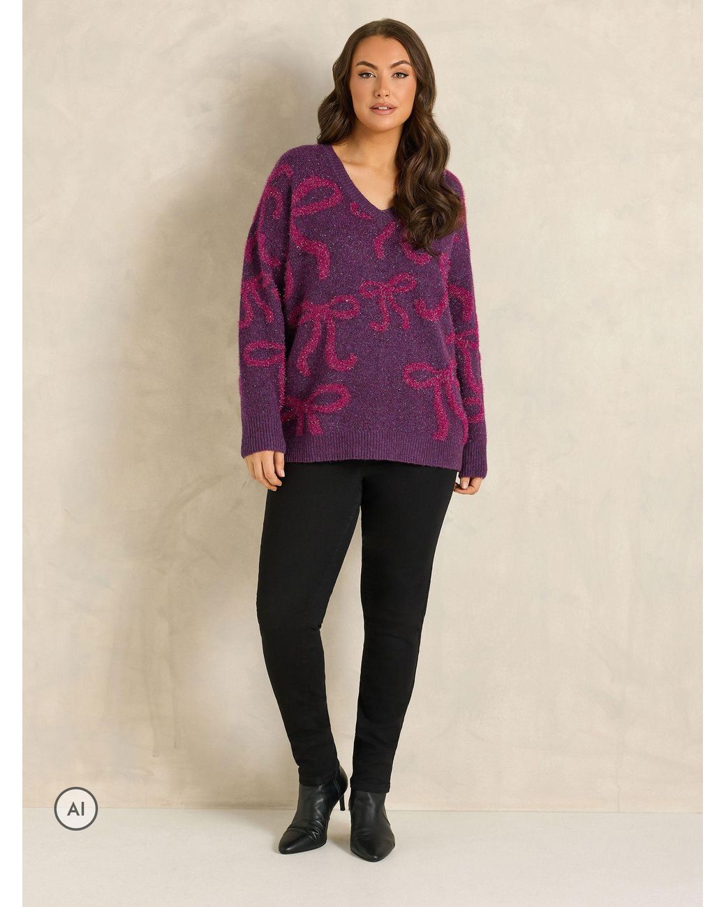Evans Purple Sparkle Bow Pattern Jumper