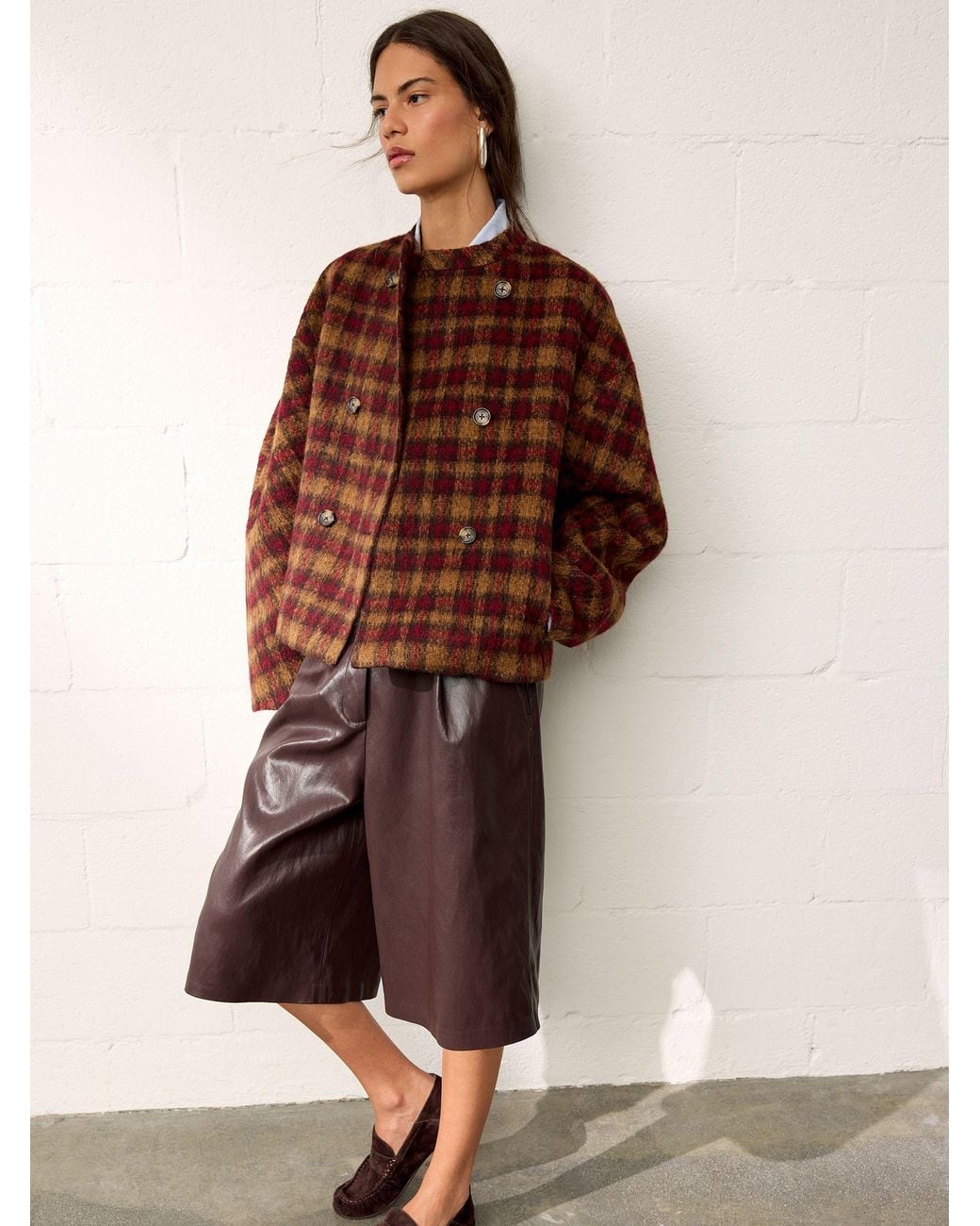 BHOEM Brown Multi Checked Mao Collar Jacket With Wool
