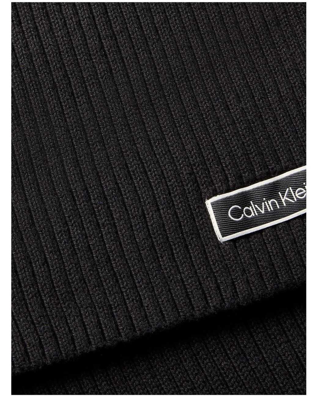 Calvin Klein Black Logo Patch Rib Scarf