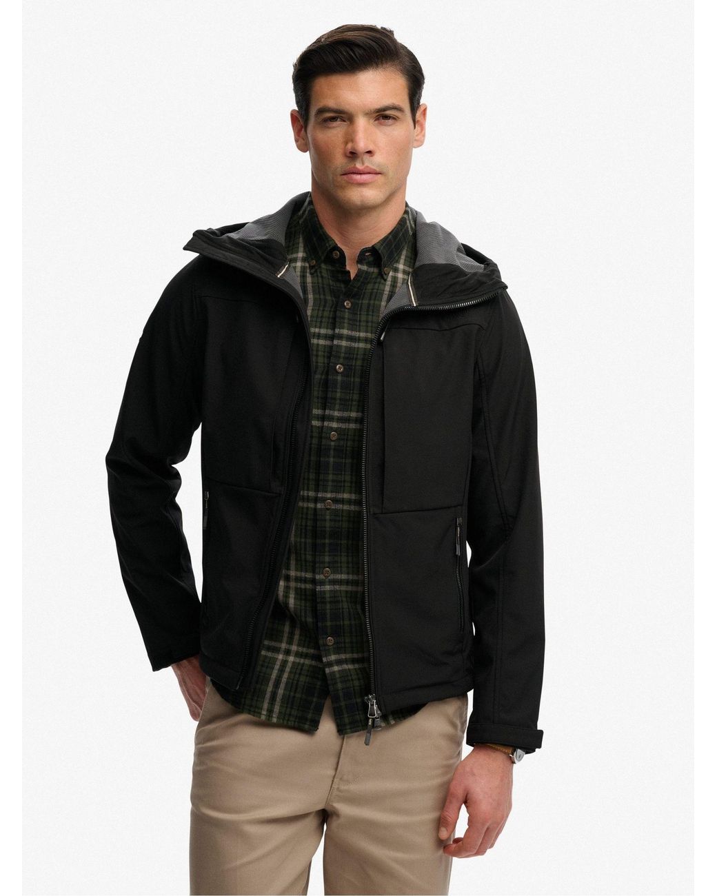 Superdry Black Hooded Softshell Trekker Jacket for men