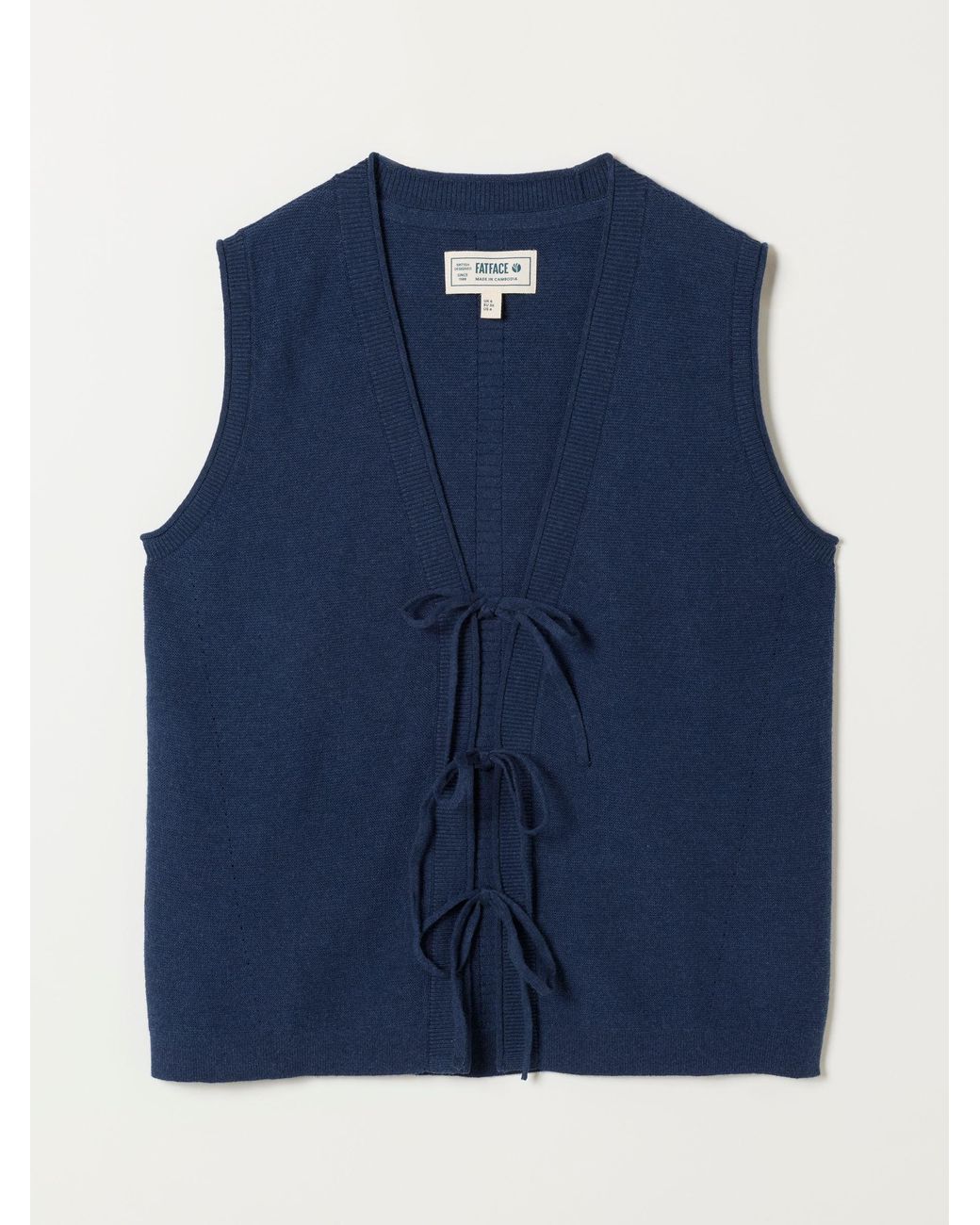FatFace Blue Fia Tie Front Knitted Vest