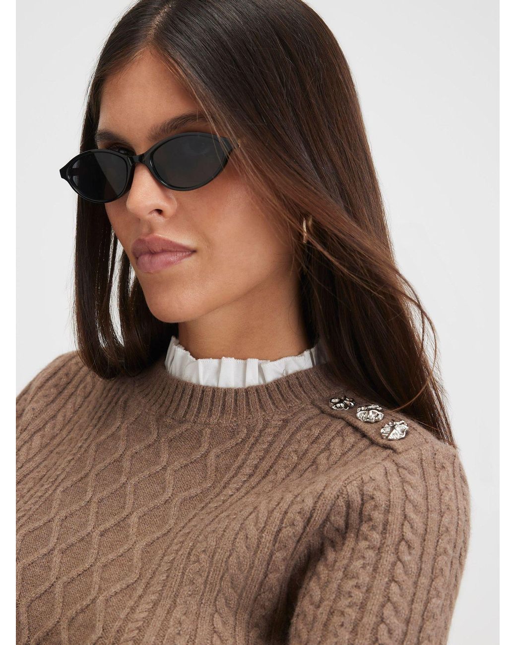 River Island Blue Cable Knit Collared Top