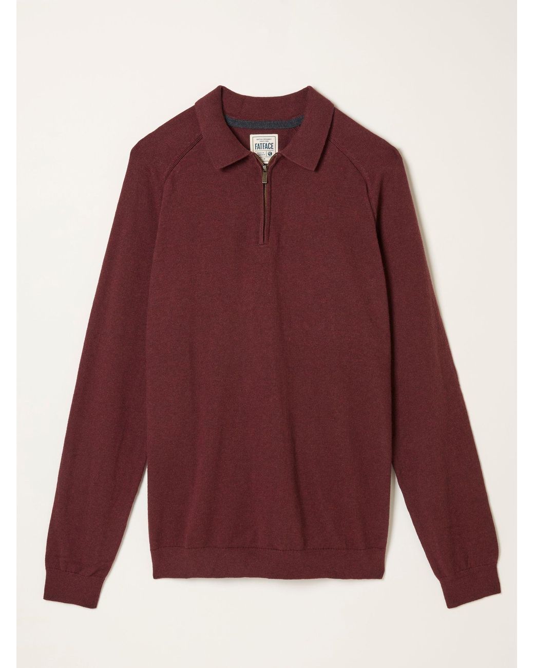 FatFace Red Rye Zip Collar Knitted Polo Jumper for men