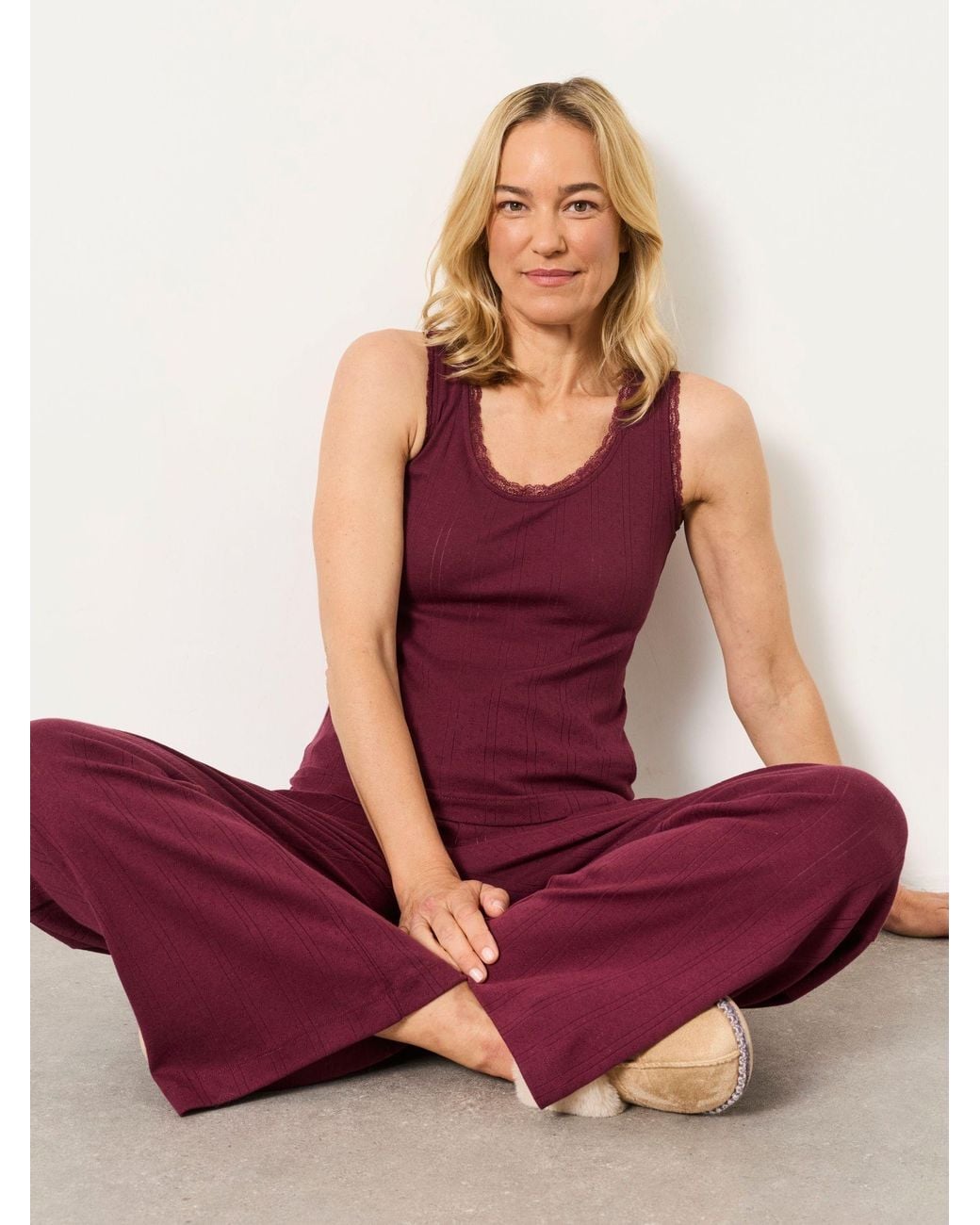FatFace Red Lola Pointelle Wide Leg Trousers