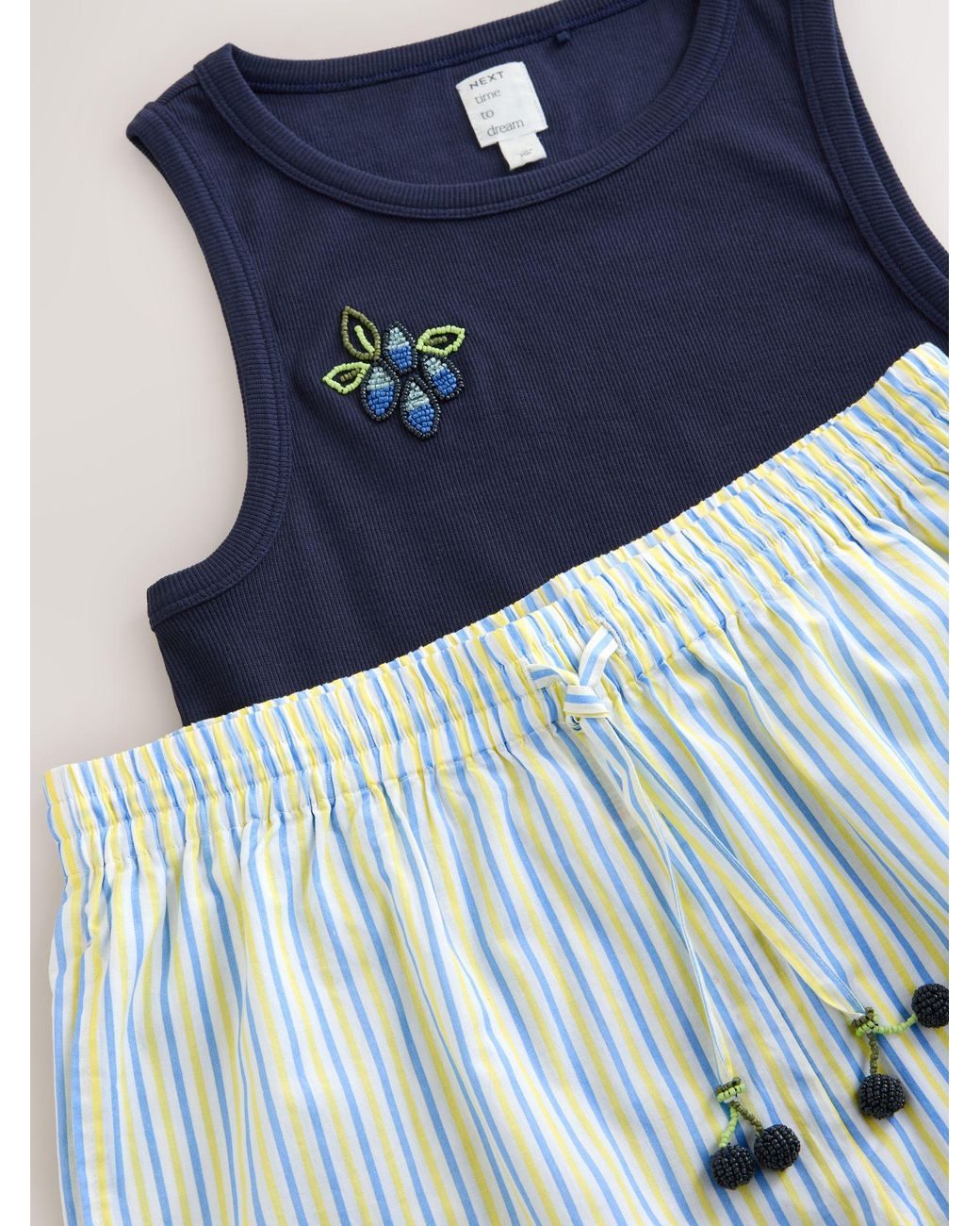 Next Blue Rib Vest And Woven Short Pyjamas Set