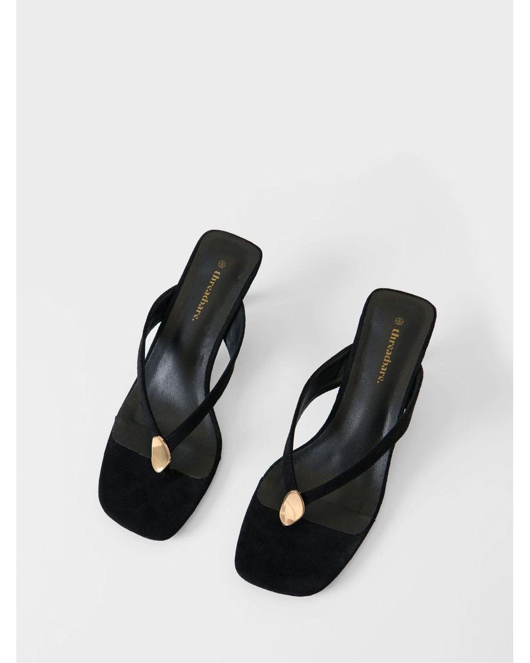 Threadbare Black Toe Post Kitten Heel Sandals