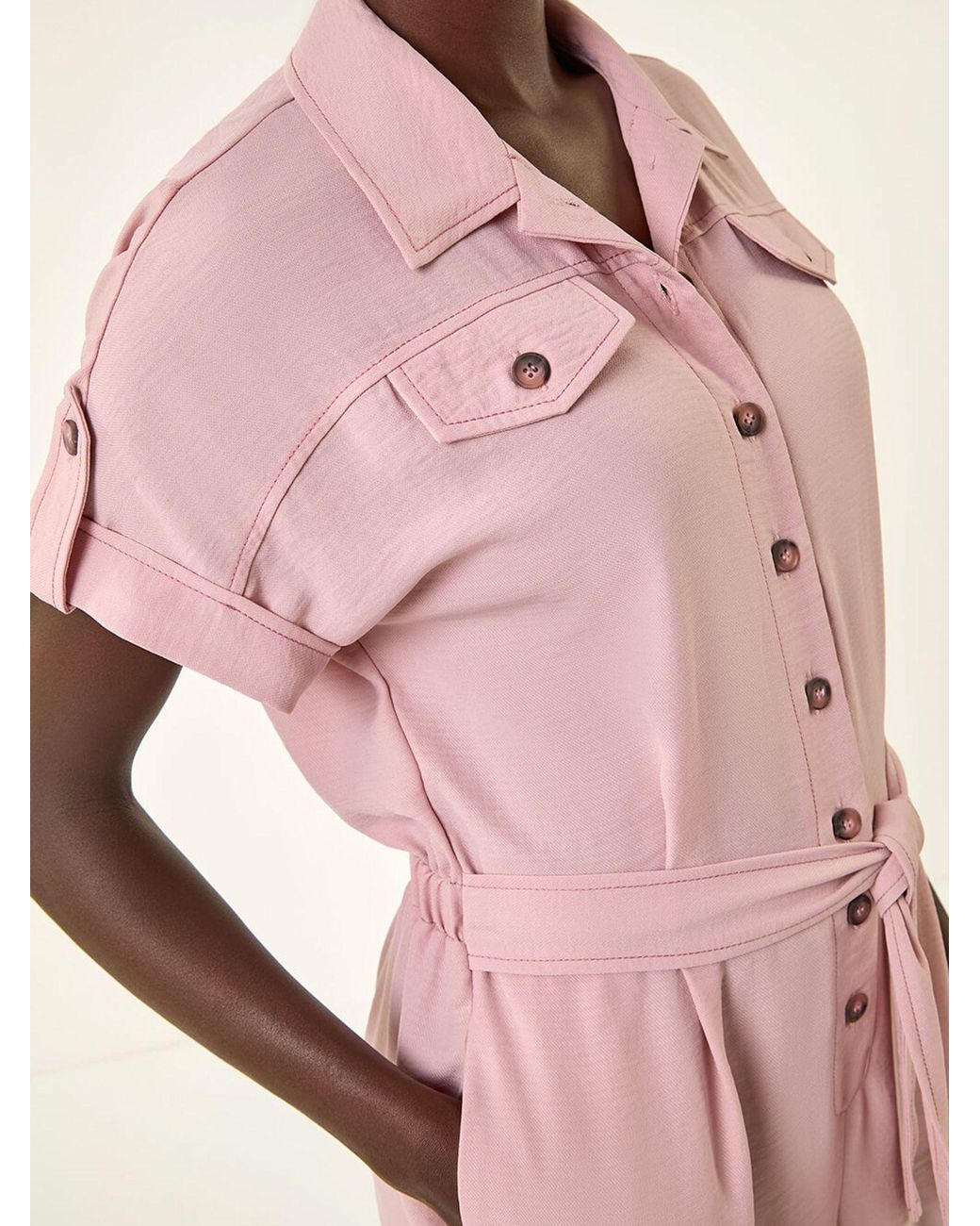 Roman Pink Utility Buttoned Jumpsuit