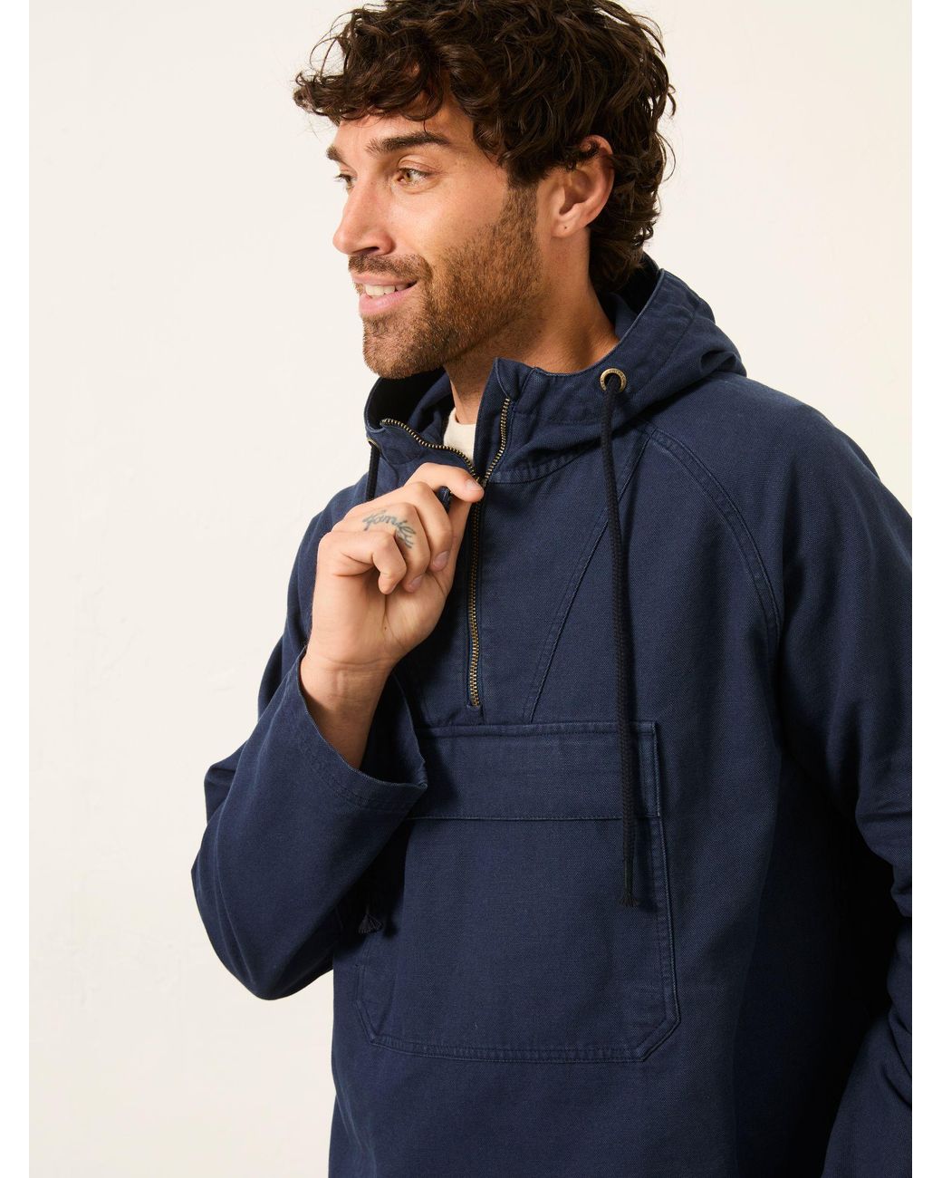 FatFace Blue Canvas Overhead Smock Jacket for men